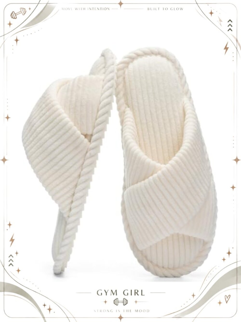 Memory Foam Open Toe Slippers Corduroy Cross Band Non Slip